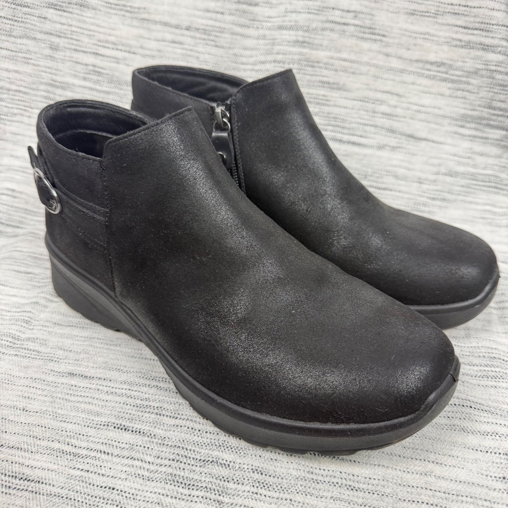 Skechers Lovely Vibe Moonlight Black Faux Leather Ankle Booties 9 Vegan Minimal